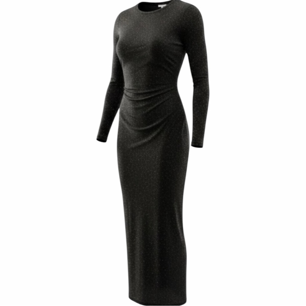 Skims Black Shimmer Foil Ribbed
Long Sleeve Sheath gown Dress NWT Sparkle Sz M - Picture 3 of 9